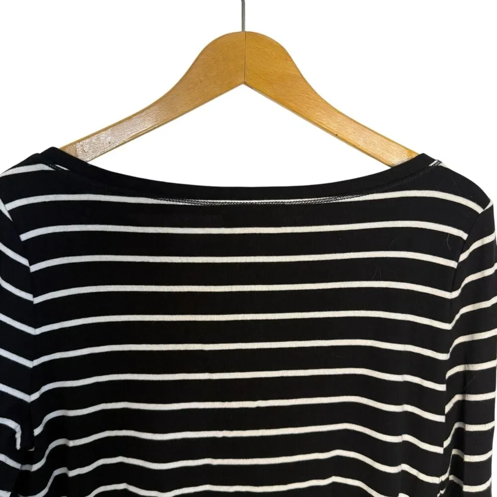 Chaps Women's 3/4 Sleeve Crewneck Boatneck Black White Stripe‎ Cotton Size Large